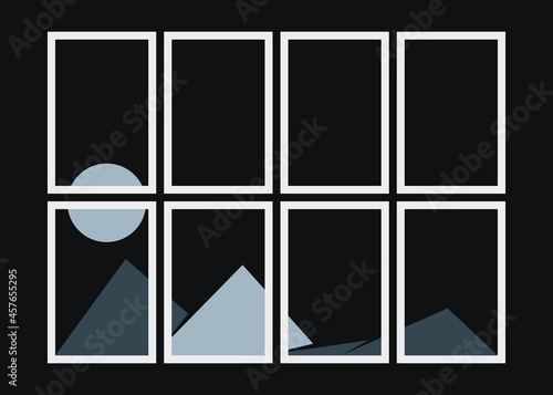 Geometric Mountains silhouette landscape art poster illustration