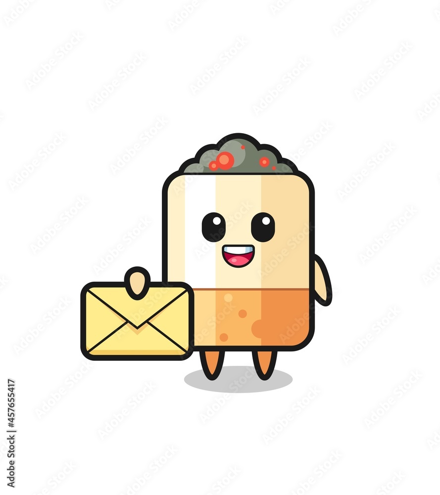 cartoon illustration of cigarette holding a yellow letter cartoon illustration of cigarette holding a yellow letter