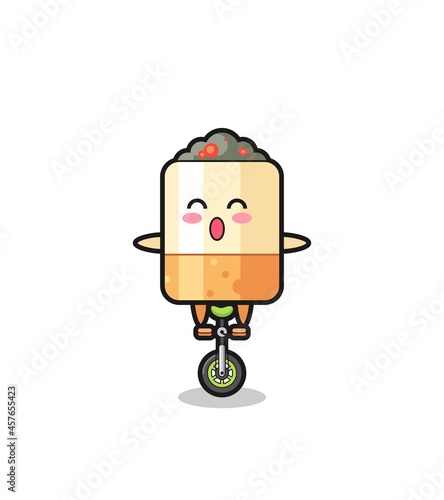 The cute cigarette character is riding a circus bike