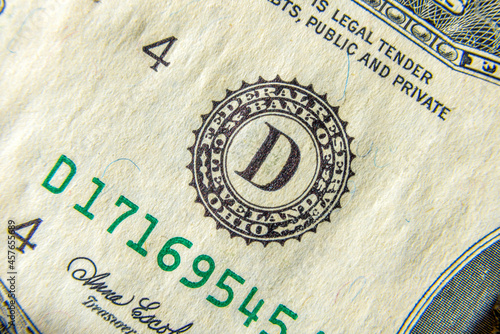 Symbol (Stamp) of Federal reserve system of USA on dollar. Finance system concept photo