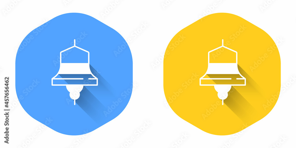 White Ship bell icon isolated with long shadow background. Circle button. Vector White Ship bell icon isolated with long shadow background. Circle button. Vector