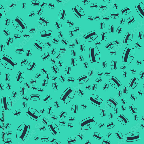 Black Captain hat icon isolated seamless pattern on green background. Vector