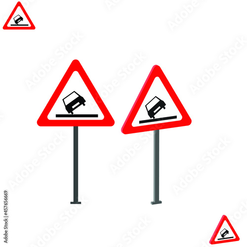 Dangerous Verge On The Right traffic sign with 3d view, traffic rules and signs