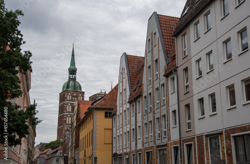 The view of the steeple of the St. Nikolai Church in Stralsund