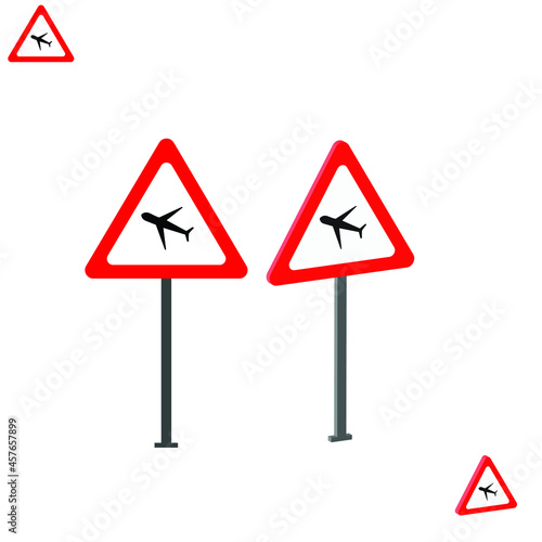 Low flying aircraft traffic sign with 3d view