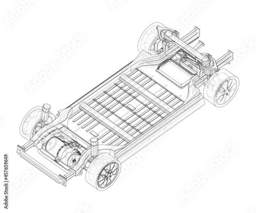Electric Car Chassis with battery. Vector