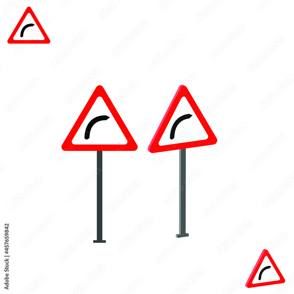 Dangerous Bend Right traffic sign with 3d view