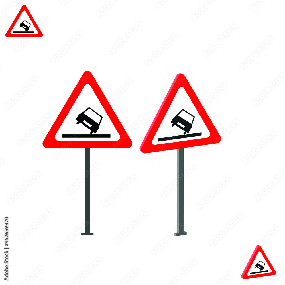 Dangerous Verge On The Left traffic sign with 3d view, traffic rules and signs Dangerous Verge On The Left traffic sign with 3d view, traffic rules and signs
