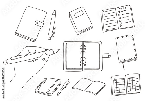 手帳・ノートの手描きイラスト（モノクロ）