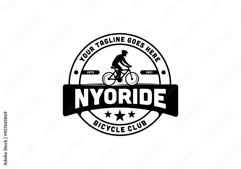 Silhouette of a man riding a bicycle. Vintage bicycle club logo design template inspiration