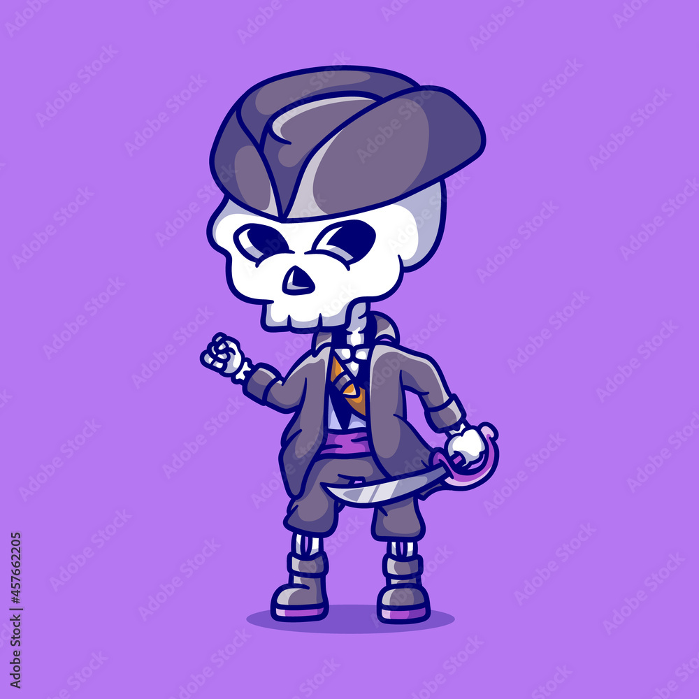 Fototapeta premium cute halloween skeleton pirate with sword