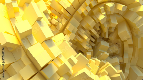 chaos of yellow cubes. yellow background