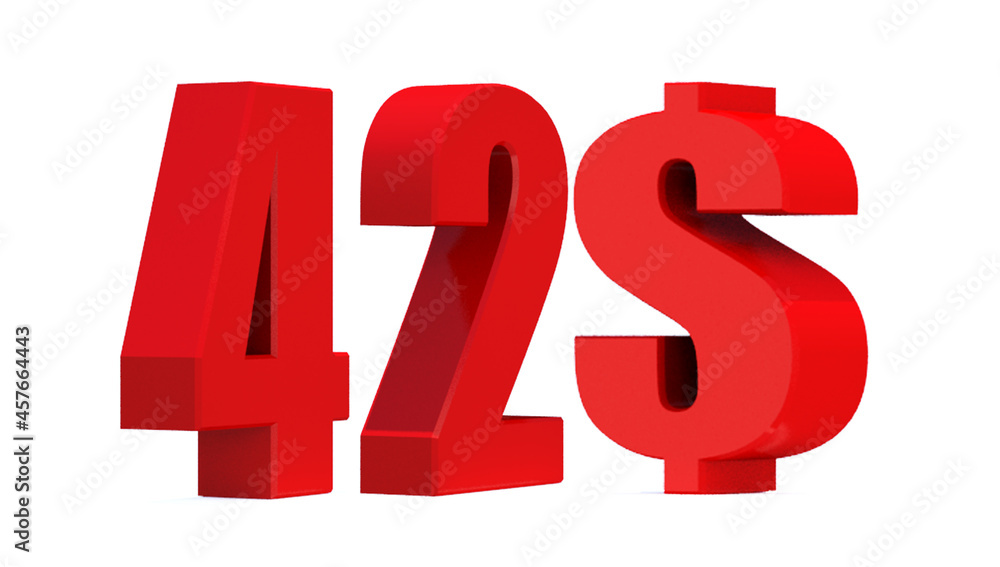 42 dollar word on white background. 3d illustration