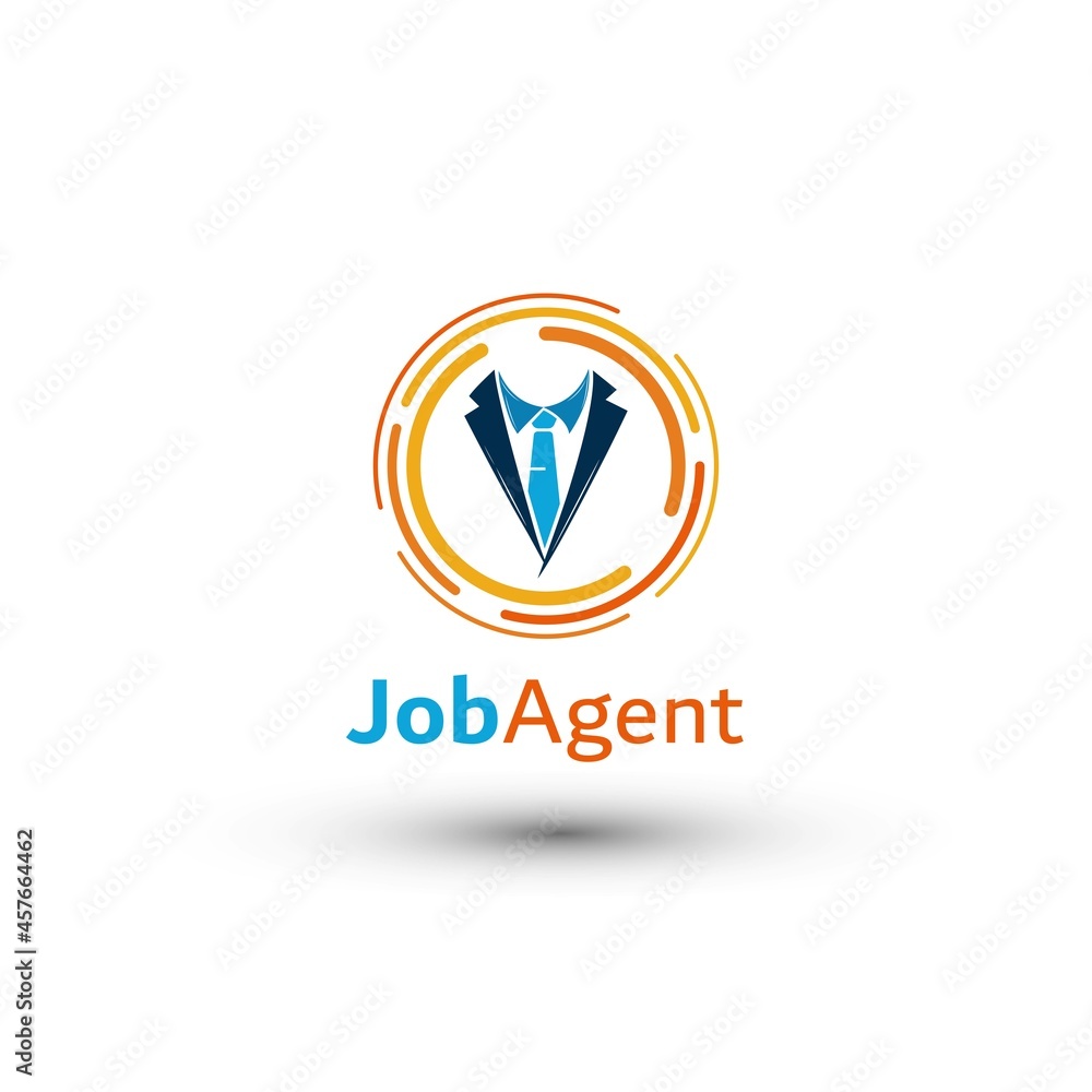Job Agent Logo Design. With a blue and orange tie and suit icon in a circle. Premium and luxury logo template Job Agent Logo Design. With a blue and orange tie and suit icon in a circle. Premium and luxury logo template