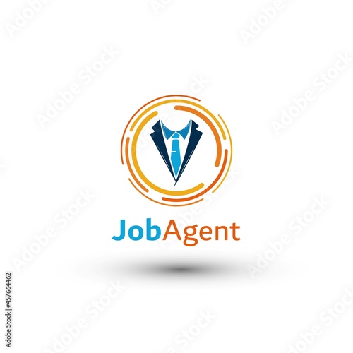 Job Agent Logo Design. With a blue and orange tie and suit icon in a circle. Premium and luxury logo template