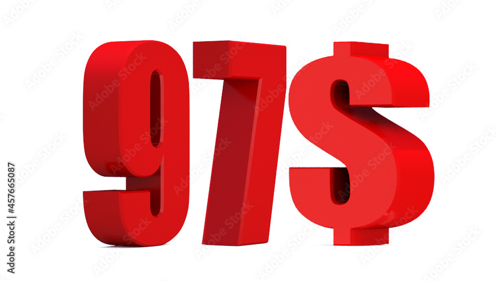 97 dollar word on white background. 3d illustration 97 dollar word on white background. 3d illustration