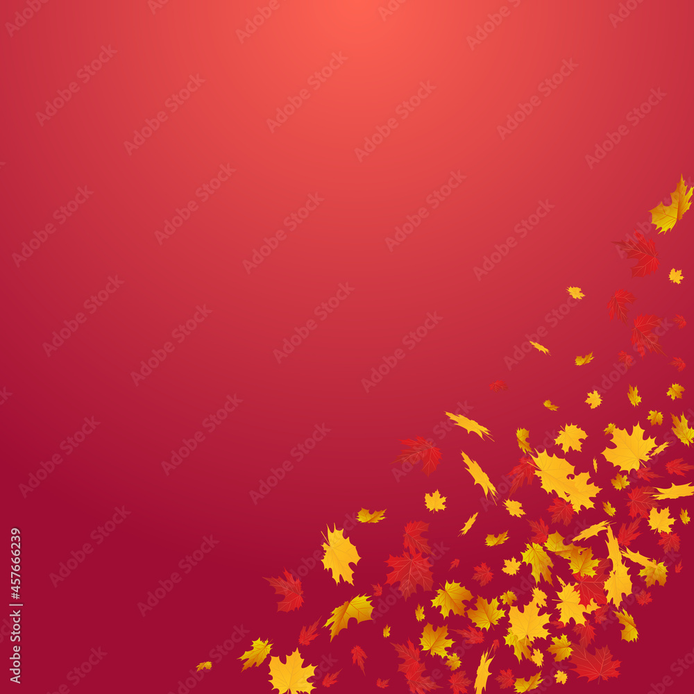 Brown Foliage Vector Red Background. Bright Leaf