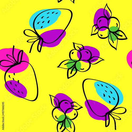 Bright Berry Vector Yellow Seamless Pattern.