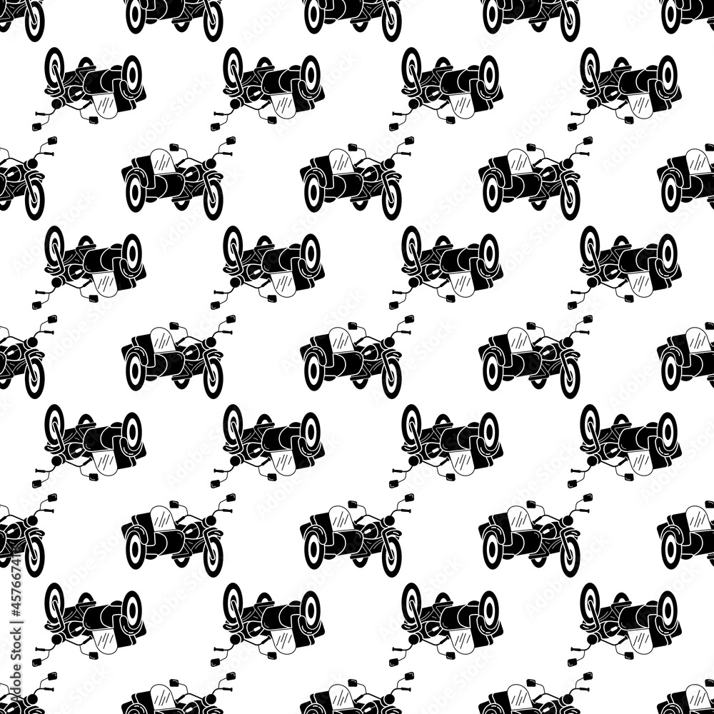 Motorbike tricycle pattern seamless background texture repeat wallpaper geometric vector