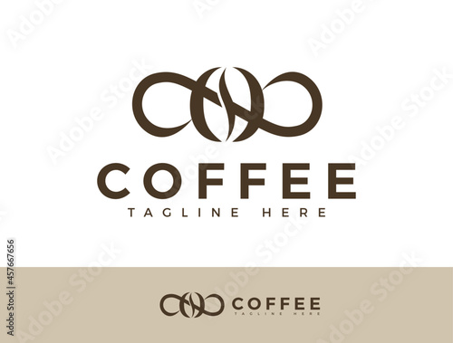 Coffee Logo With Infinity Symbol Icon. Coffee Logo Design for Coffee Shop, Cafe, Store, Drink : Simple Minimal and Modern Style