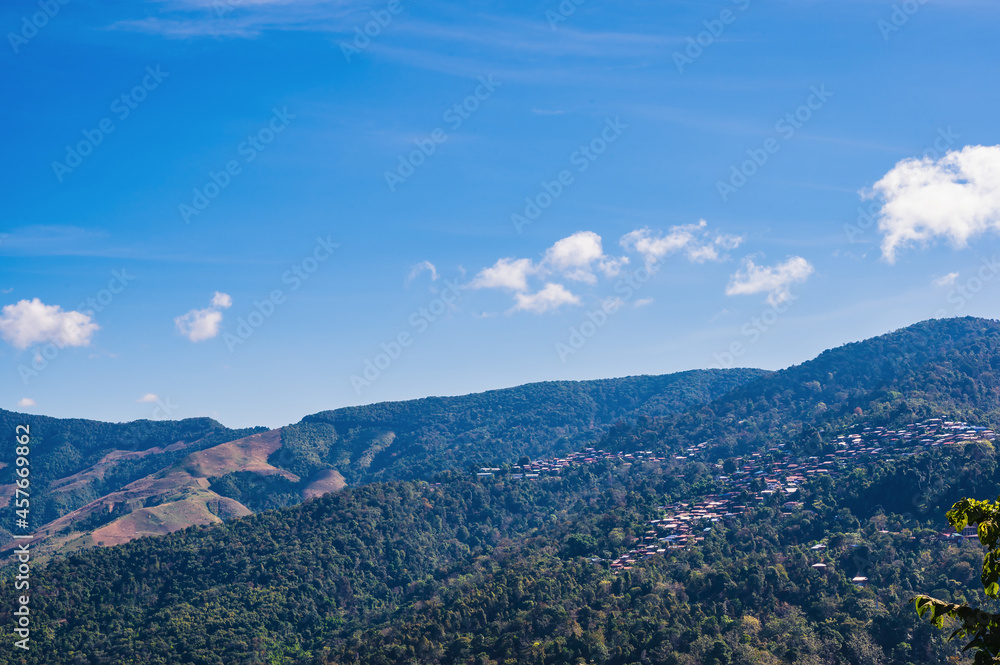 Beautiful doi ska  mountain view and blue sky at nan province.Nan is a rural province in northern Thailand bordering Laos
