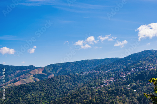 Beautiful doi ska mountain view and blue sky at nan province.Nan is a rural province in northern Thailand bordering Laos