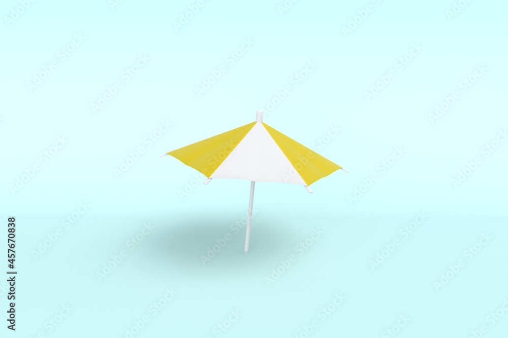 Minimal beach umbrella on blue background. The symbol of a holiday by the sea. 3d illustration