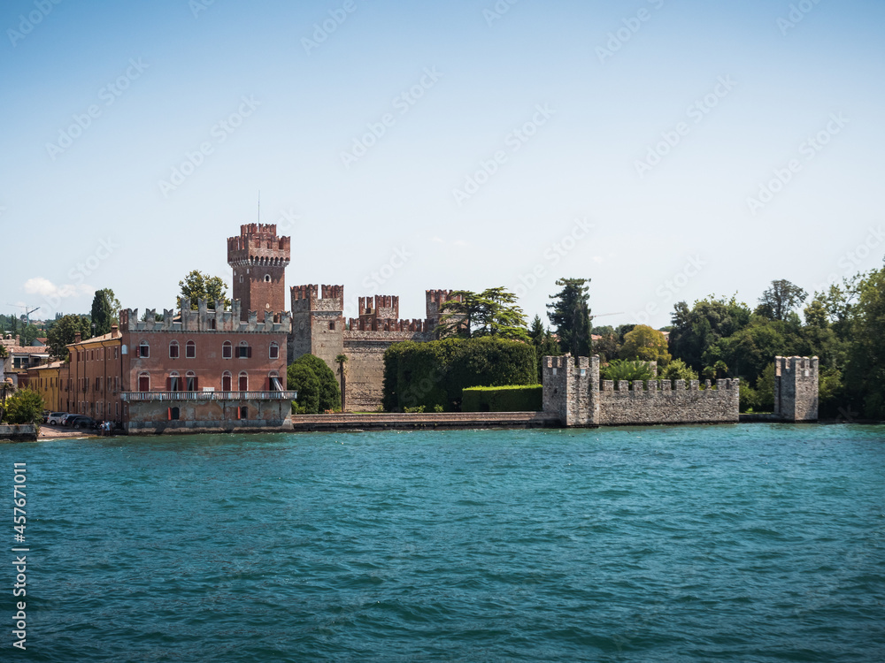 Skaliger Castle in Lazise, Veneto, Italy seen from Lake Garda with its Tower