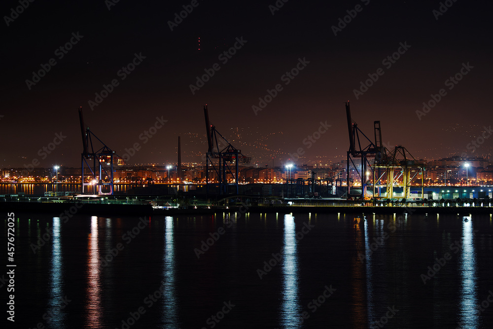 Night view of the port of Málaga, Spain