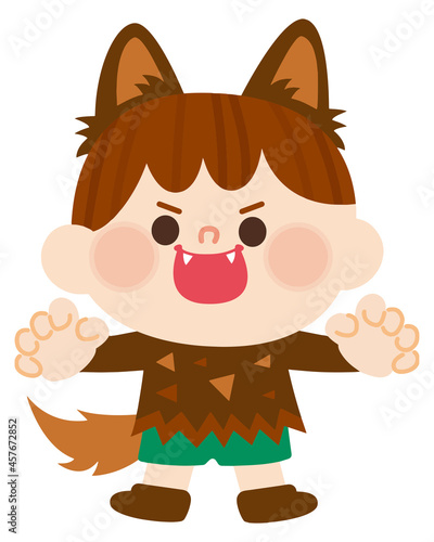 おおかみ男のコスプレをしている子ども