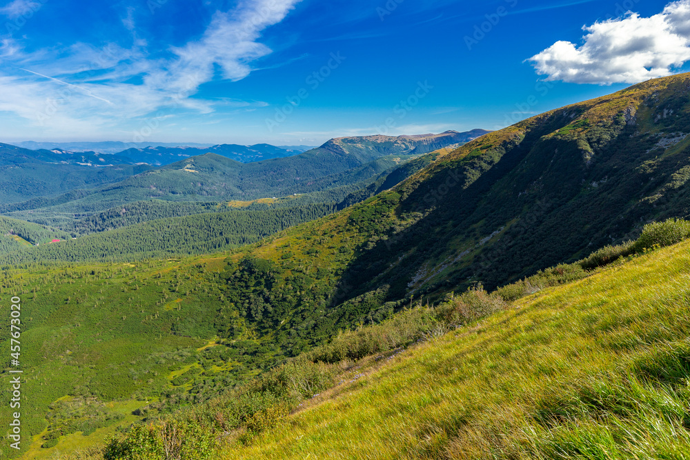 Landscape fromLandscape from the highest peak of the Ukrainian Carpathians Mount Hoverla (2061m). Amazing nature landscape. popular tourist attraction. Best famouse travel locations. 