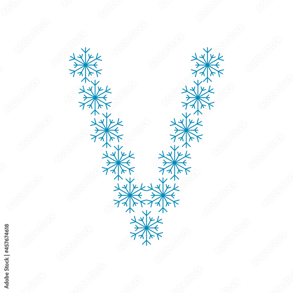 Letter W from snowflakes. Festive font or decoration for New Year and Christmas