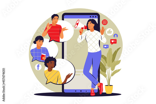 Concept refer a friend. Referral marketing, affiliate marketing, network marketing. Vector illustration. Flat
