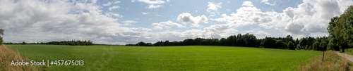 Panorama view over meadows and trees
