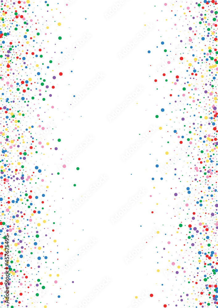 Multicolored Round Surprise Texture. Circle Holiday Illustration. Red Frame Dot. Blue Splash Confetti Background.