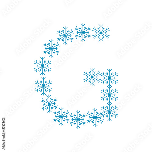 Letter G from snowflakes. Festive font or decoration for New Year and Christmas