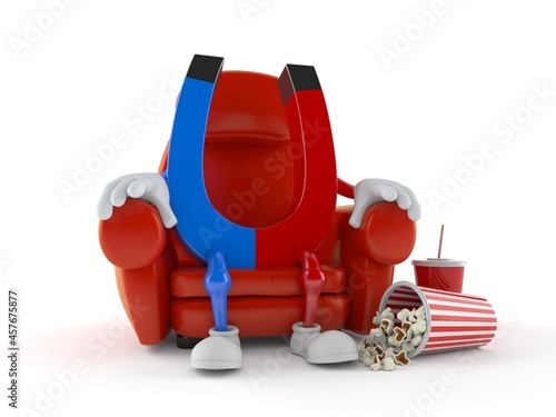 Horseshoe magnet character sitting in the cinema