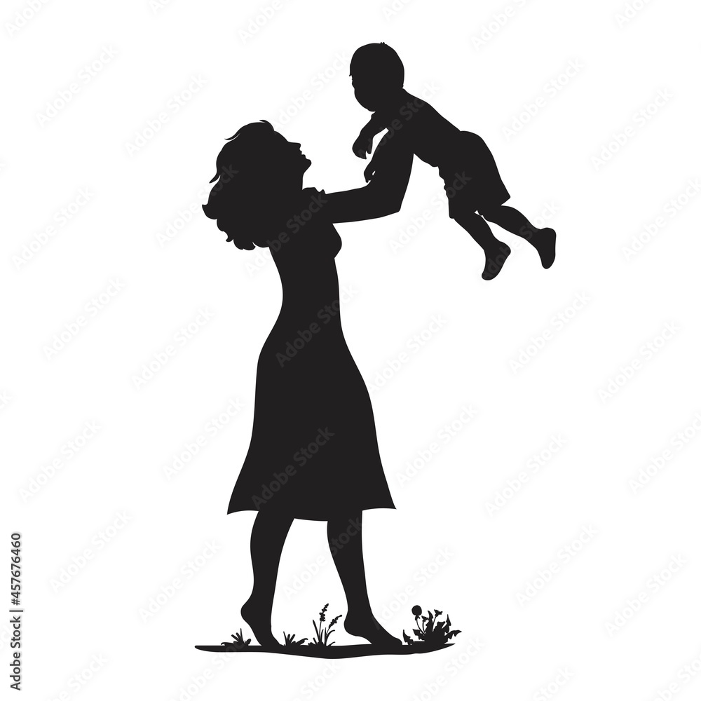 Silhouette of a mother with a baby in her arms Silhouette of a mother with a baby in her arms