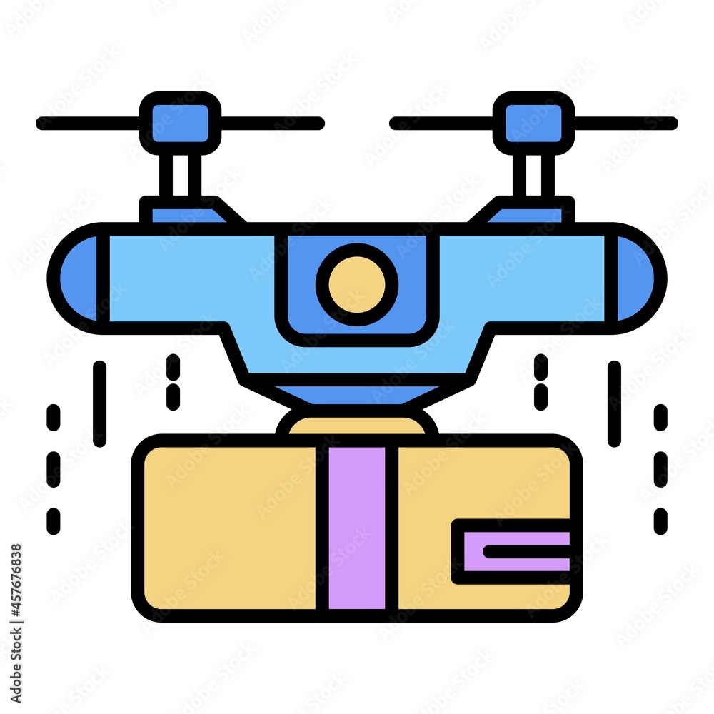 Delivery box drone icon. Outline delivery box drone vector icon color flat isolated Delivery box drone icon. Outline delivery box drone vector icon color flat isolated