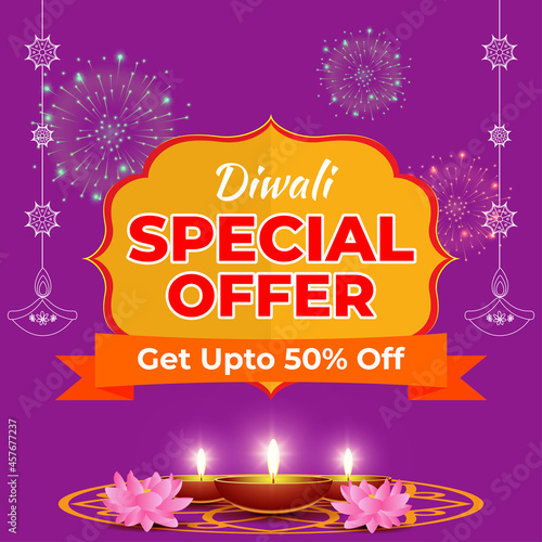Diwali Festive Season Sale banner, Limited offer Dipawali, Indian festival, Diya lamp, oil lamp, vector illustration offer banner, advertisement