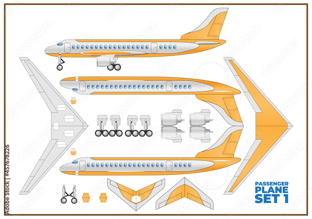 Passenger aircraft. Set for handmade. Isolated on white background. Vector illustration.