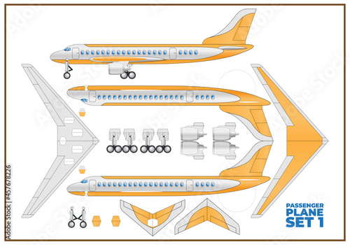 Passenger aircraft. Set for handmade. Isolated on white background. Vector illustration.