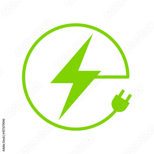 Lightning electric plug icon, Bolt circle symbol, Power charging energy sign, Vector illustration