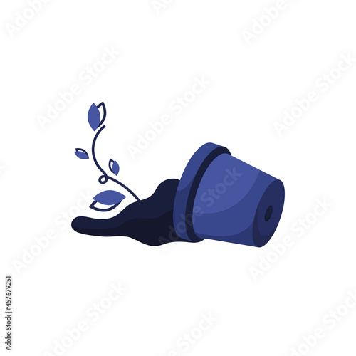 Broken flower pot isolated on a white background. Flat design. Blue. Eps 10