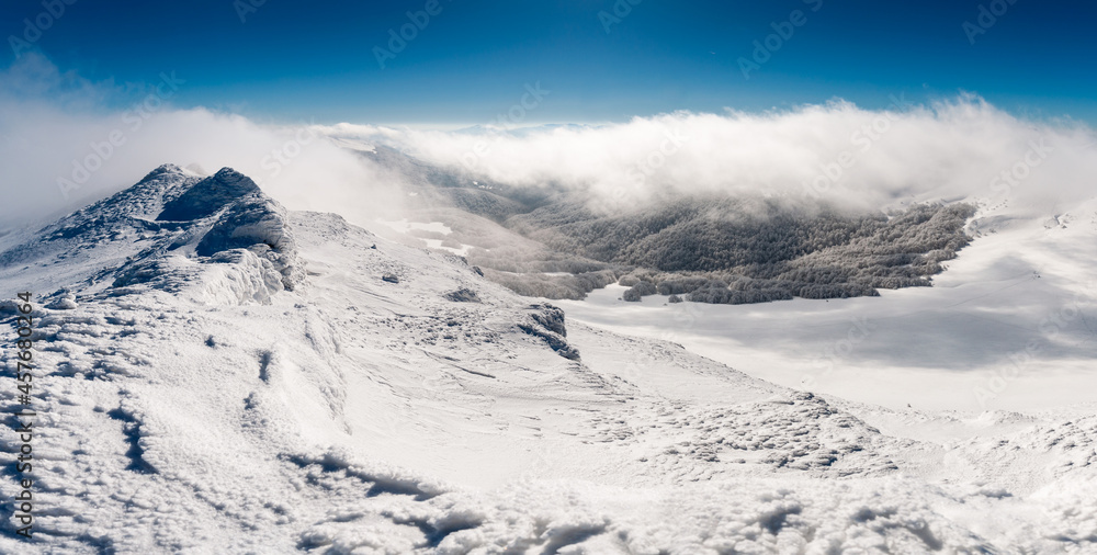 
A view of the winter Bieszczady Mountains in the Tarnica Nest, the Bieszczady Mountains