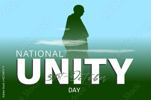 Vector Illustration of National Unity Day. The Iron man of India Statue under clouds. photo