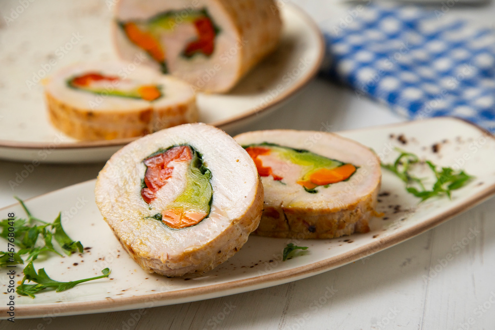 Oven Roasted Vegetable Stuffed Turkey Roll