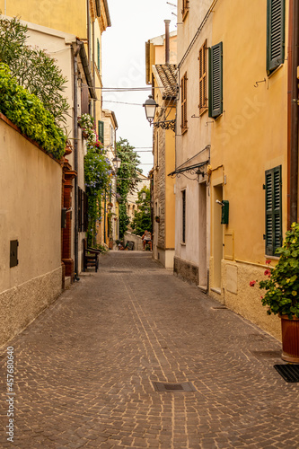 View on a street with typical houses of Sirolo  Riviera del Conero  Marche - Italy