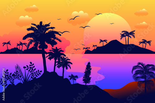 colorful palm silhouettes background design