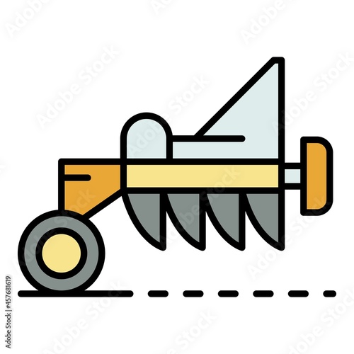 Tractor plough icon. Outline tractor plough vector icon color flat isolated